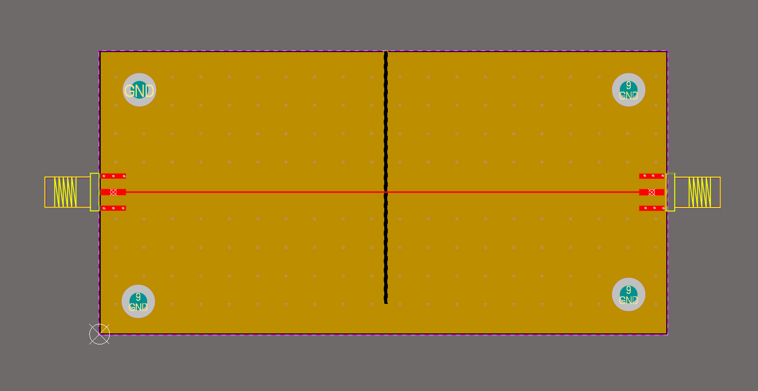 Altium layout of the split board showing the ground plane gap